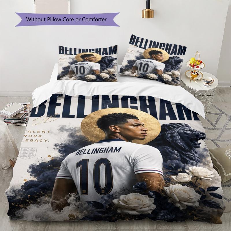 Football Star Player Portrait Rose Lion Art Print Duvet Cover Set Soft Sports Bedding Set For Bedroom Home Decor