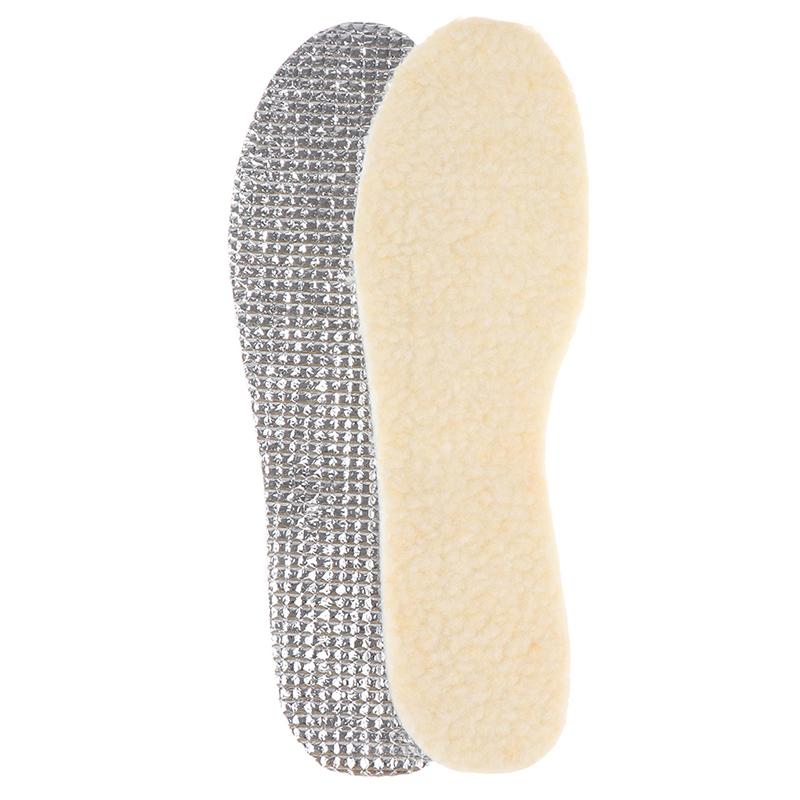 1 Pair Of Aluminum Foil Lamb Wool Insoles Winter Warm Soft Plus Velvet Insoles