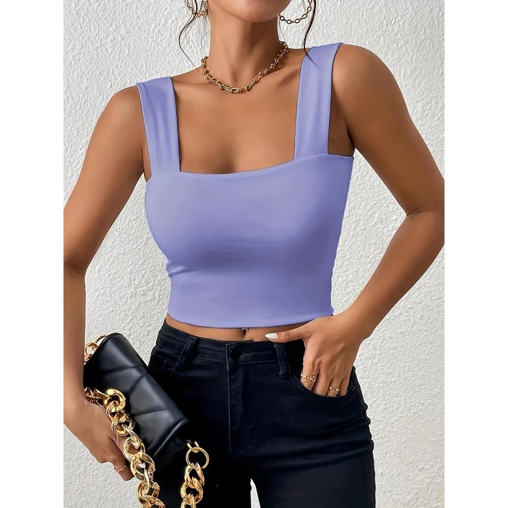 Майка с квадратным вырезом и широкими бретелями, укороченные топы, женские летние майки, сплошной цвет, модная рубашка, женский укороченный жилет без рукавов, одежда Y2K