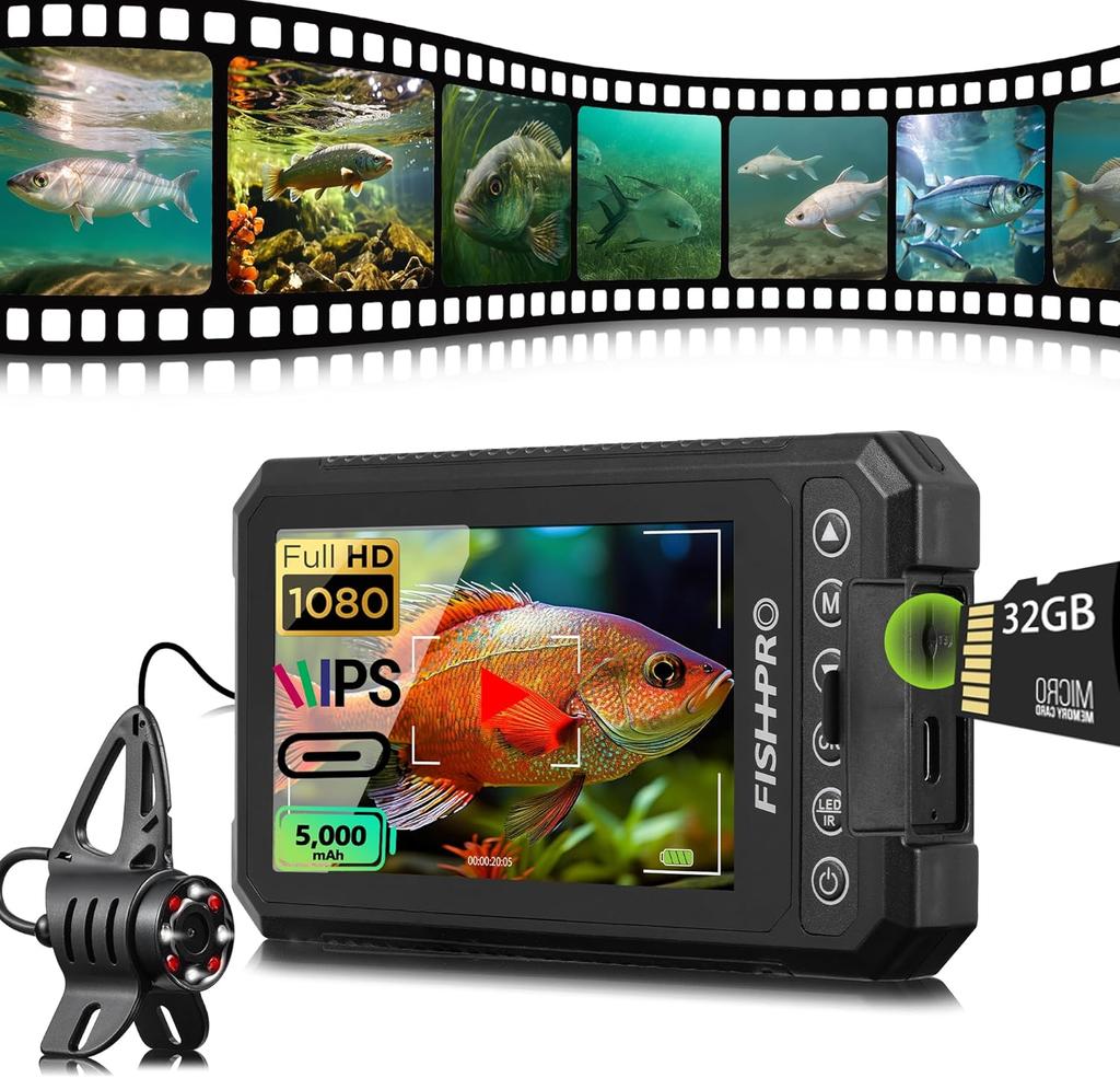 FishPRO Подводная камера для рыбалки HD1080P USB-C, 4,5'' Подледная камера для рыбалки Подарки для мужчин, эхолот (Зарядка через телефон/ПК-кабель), 5000 мАч, светодиод и ИК