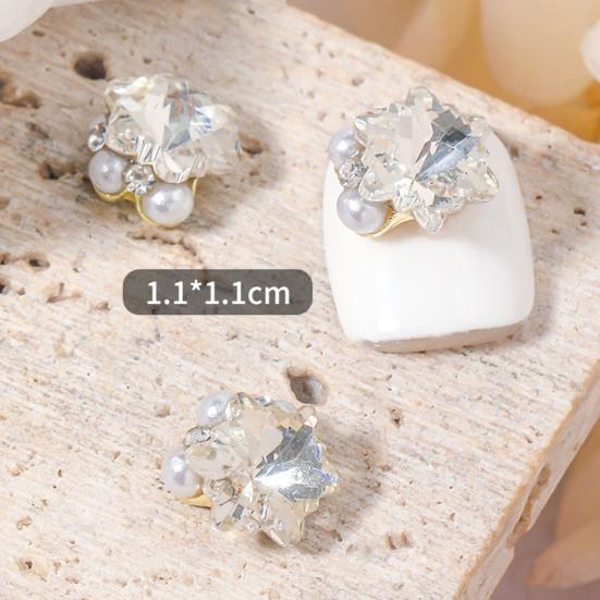 5 шт., блестящие стразы со звездами для ногтей, искусственный жемчуг, стразы, кристальное сердце/шестиугольные 3D-подвески, сделай сам, дизайн ногтей