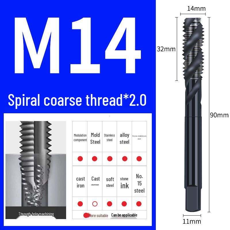 65° Машина для азотирования Спиральный метчик для нержавеющей стали, Размеры M3-M12