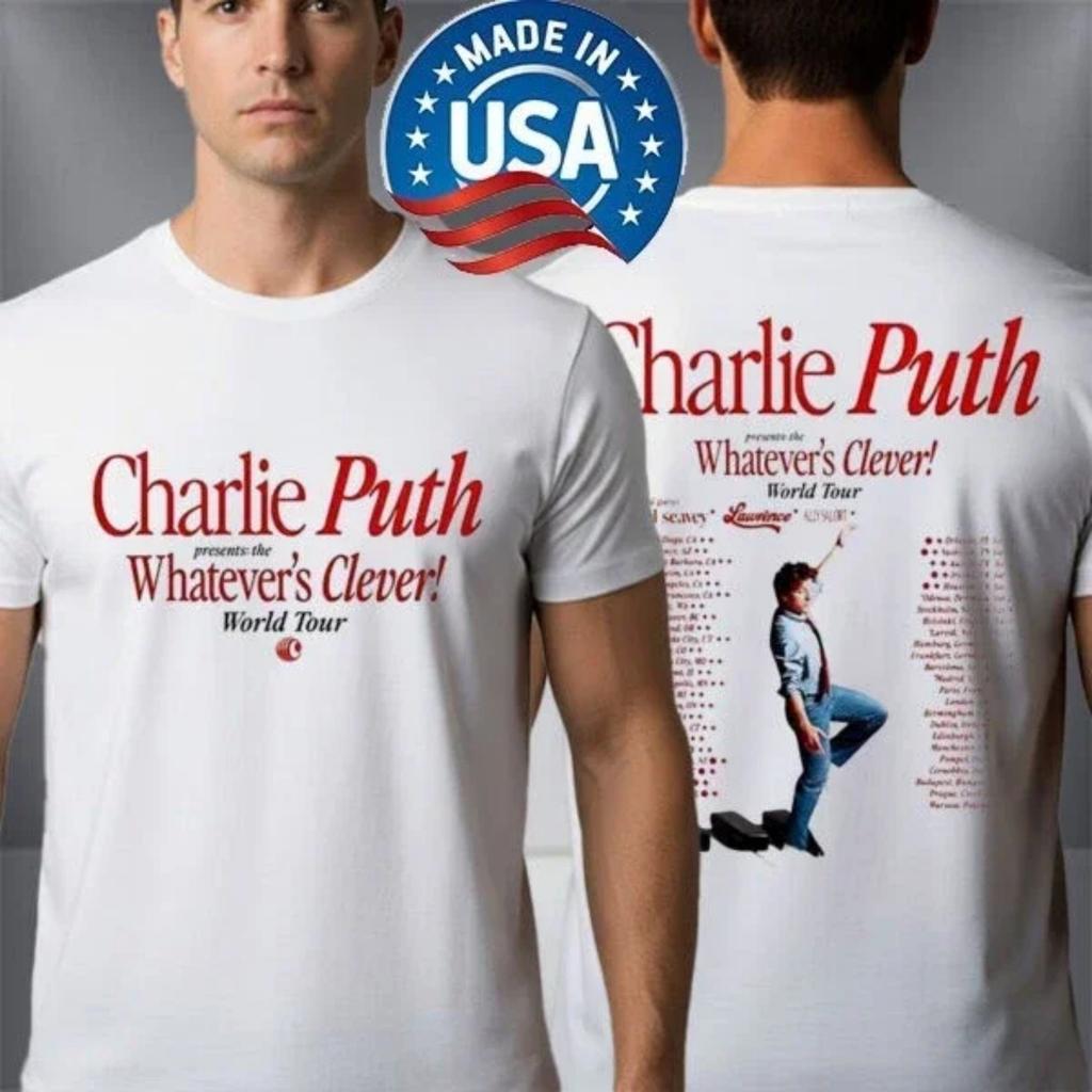 Эксклюзивная футболка Charlie Puth для мирового турне Whatever's Clever 2026 - Удобная, дышащая ретро-футболка