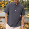 Men's Linen Shirts Short Sleeve Button Up Turn Down Collar Casual Summer Home Daily Shirts