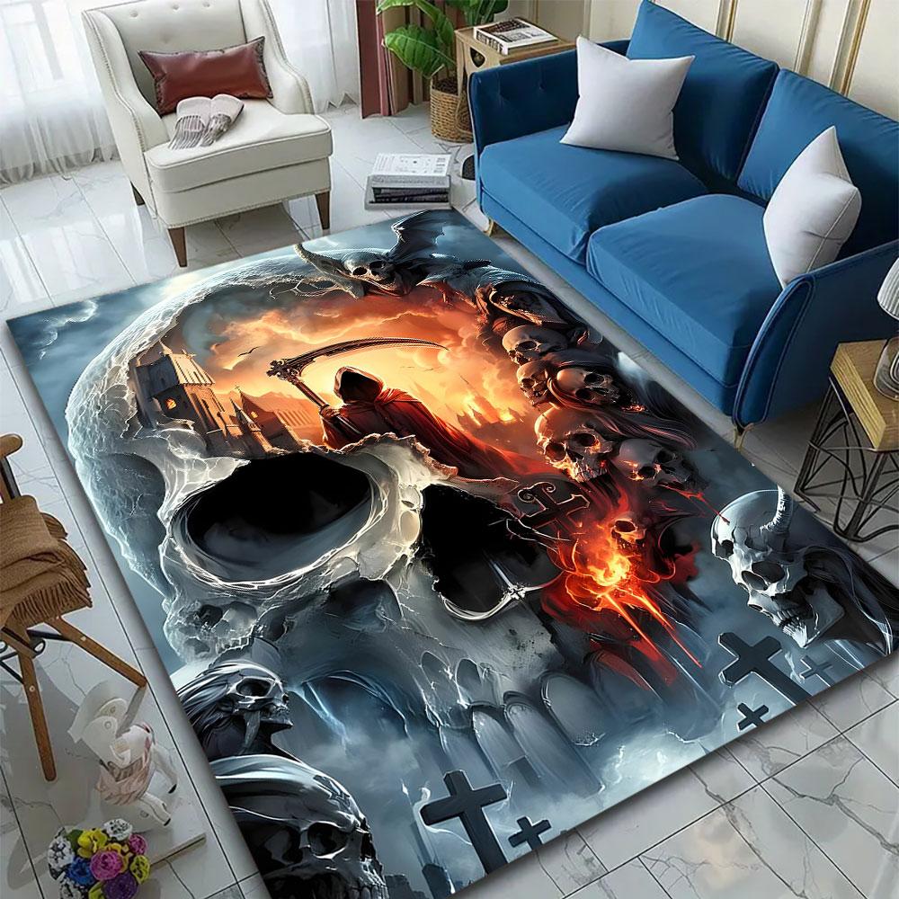 "Grim Reaper Skull Gothic Artwork" Patterned carpet, suitable as a non slip play mat for the living room and bedroom sofa