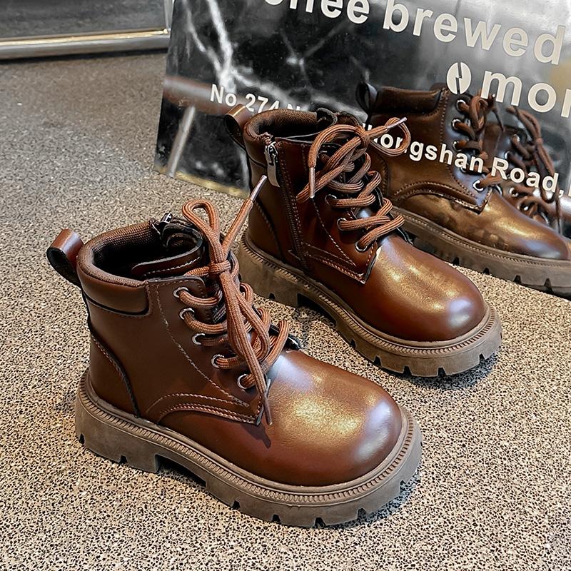 Children's Boots for Girls Toddlers Causal Leather Boots Fashion Round-toe Thick Bottom Kids Solid Color Ankle Boots Versatile