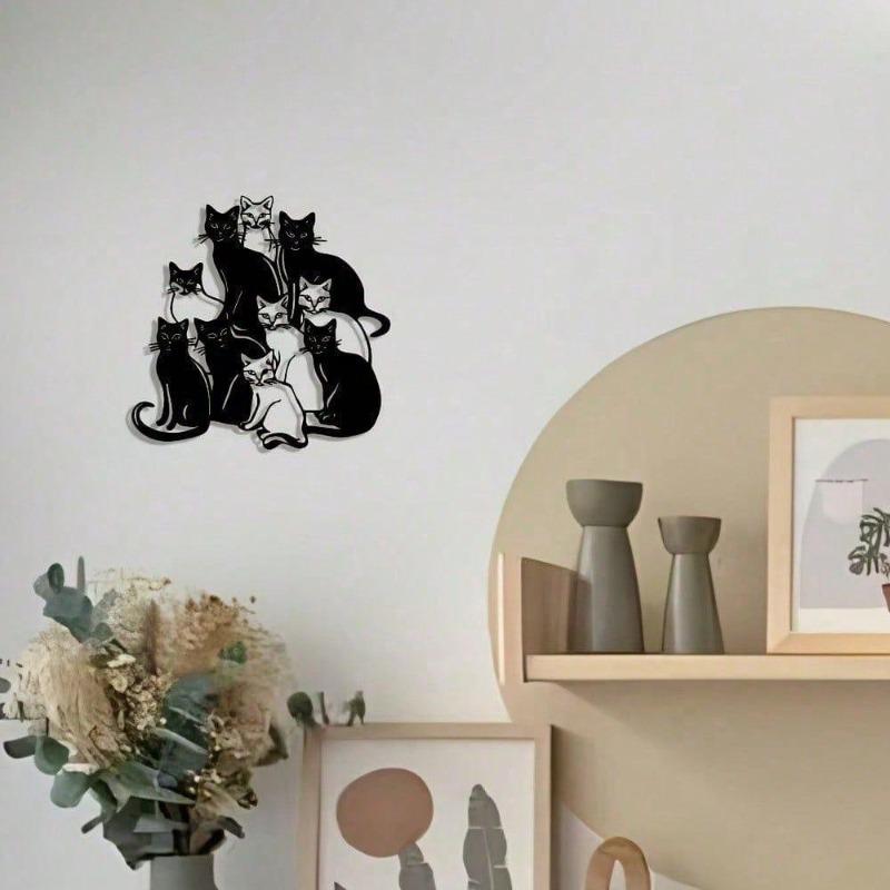 A Group Of Cats Minimalist Metal On Wall Art - Modern Home Decor For Bedroom, Living Room, Or Bathroom.