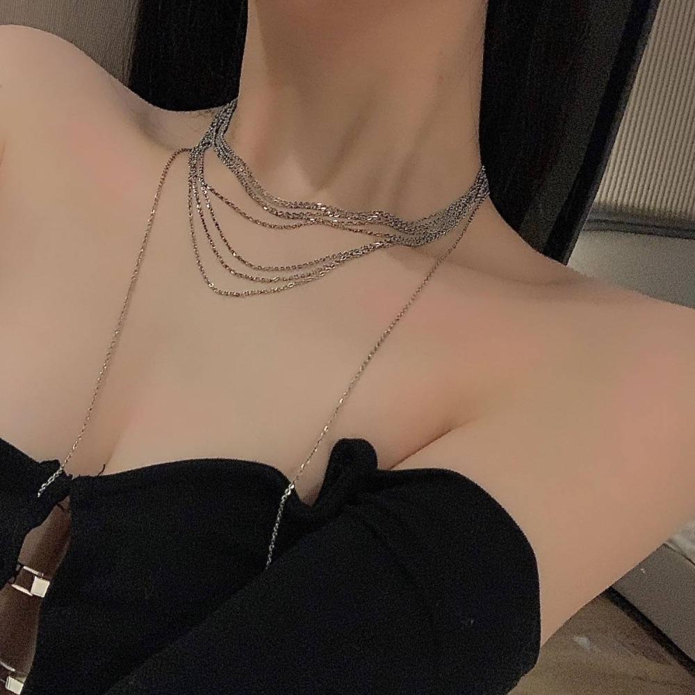 Multilayer Multi Layer Necklaces Glitter Long Sweater Chain Sweet Flash Fringe Necklace Wedding