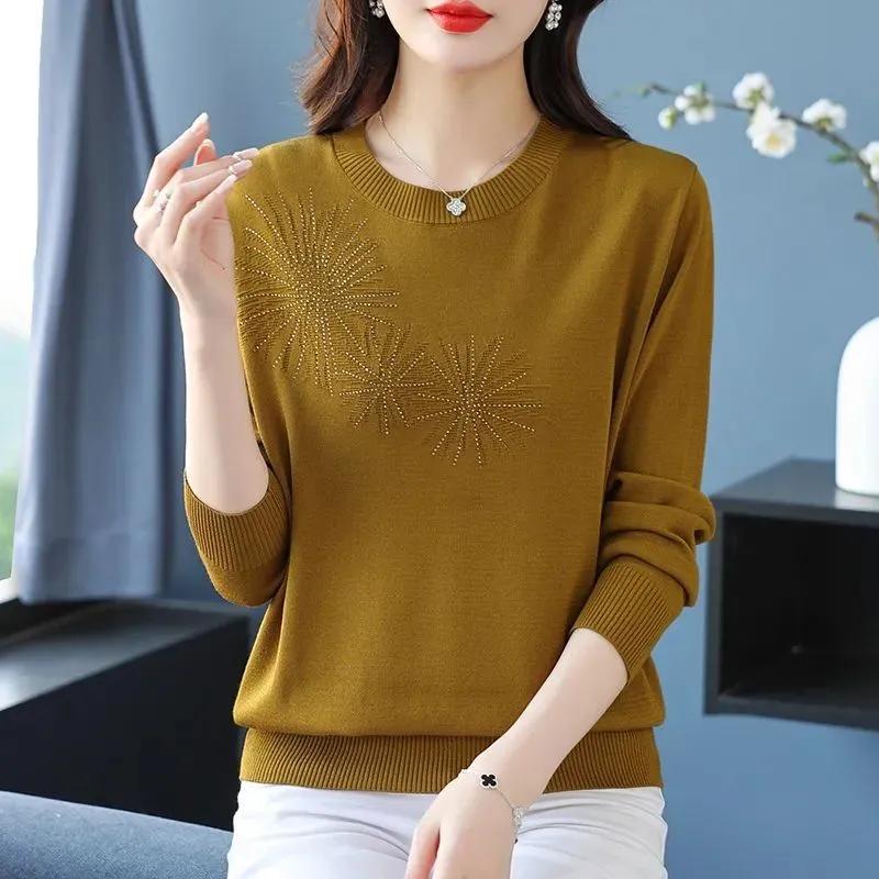 Женский свитер Осень Зима Утепленный пуловер Теплый вязаный в полоску с круглым вырезом Базовый слой Эластичный с длинным рукавом Оверсайз Джемпер Топы