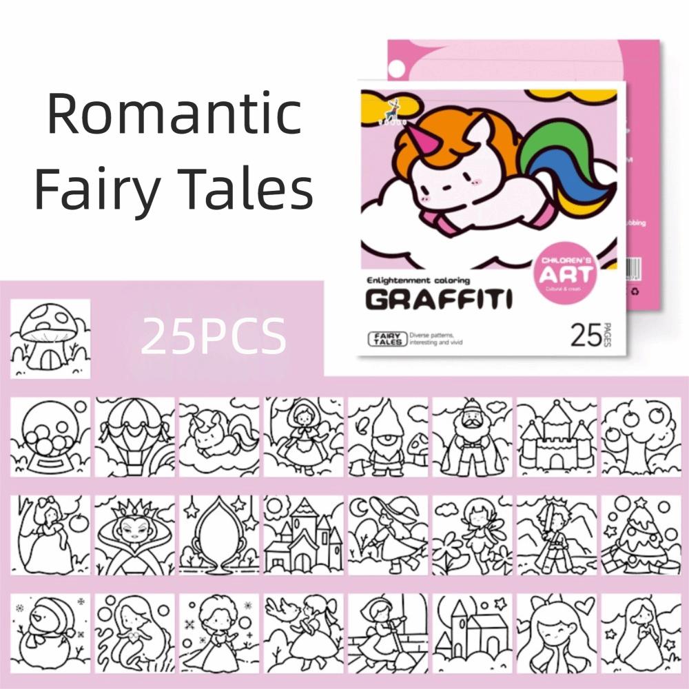 Portable Watercolor Coloring Book 25Sheets Painting Album DIY Cartoon Coloring Book Children's Art