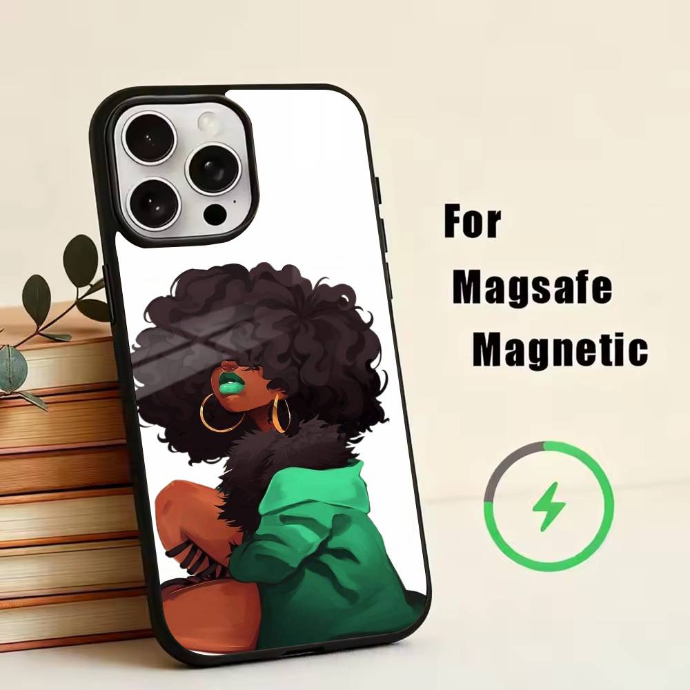 cartoon Black Girl A-Afro  Phone Case For iPhone17,16,15,14,13,12,11 Plus,Pro Magnetic with Magsafe Wireless Charging