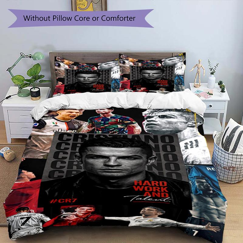 Ronaldo's Powerful Football Legend Bedding Set, Breathable Duvet Cover with Pillowcases, Soft Bed Linen for Bedroom Home Decoration, Perfect Festival
