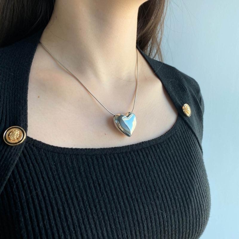 Изящное двустороннее ожерелье-подвеска в форме сердца, винтажная хип-хоп цепочка для свитера, легкий чокер, украшение