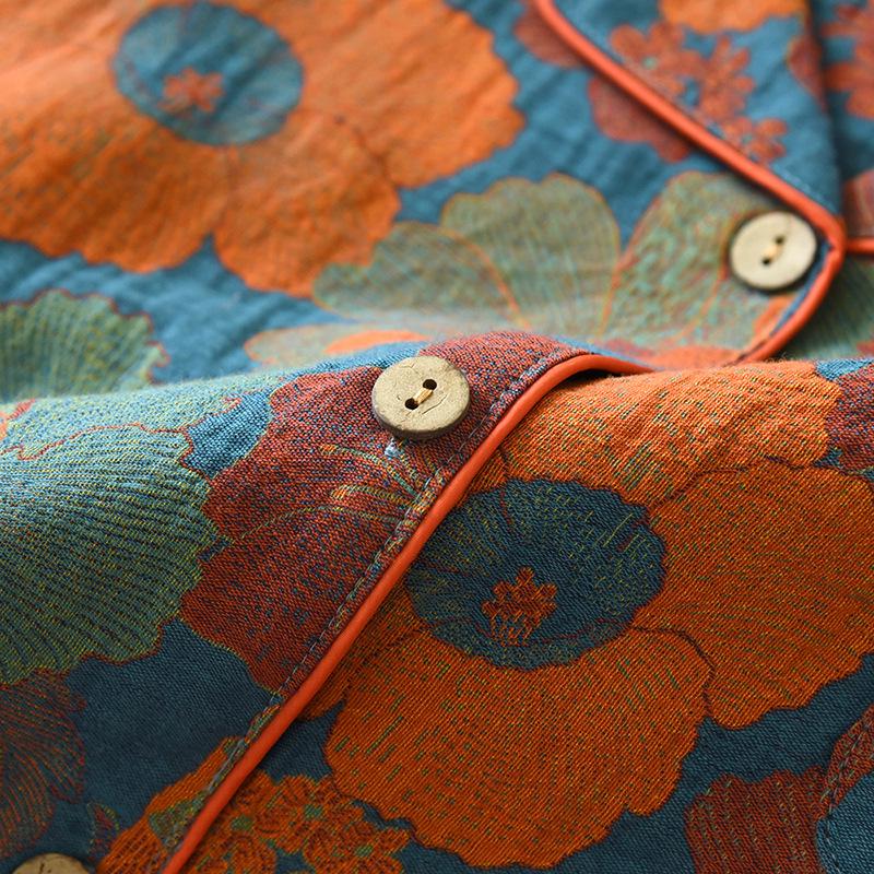 Женский жаккардовый пижамный комплект из пряжи двойного крашения: Кардиган с длинным рукавом из чистой хлопковой марли для весны, лета, осени.