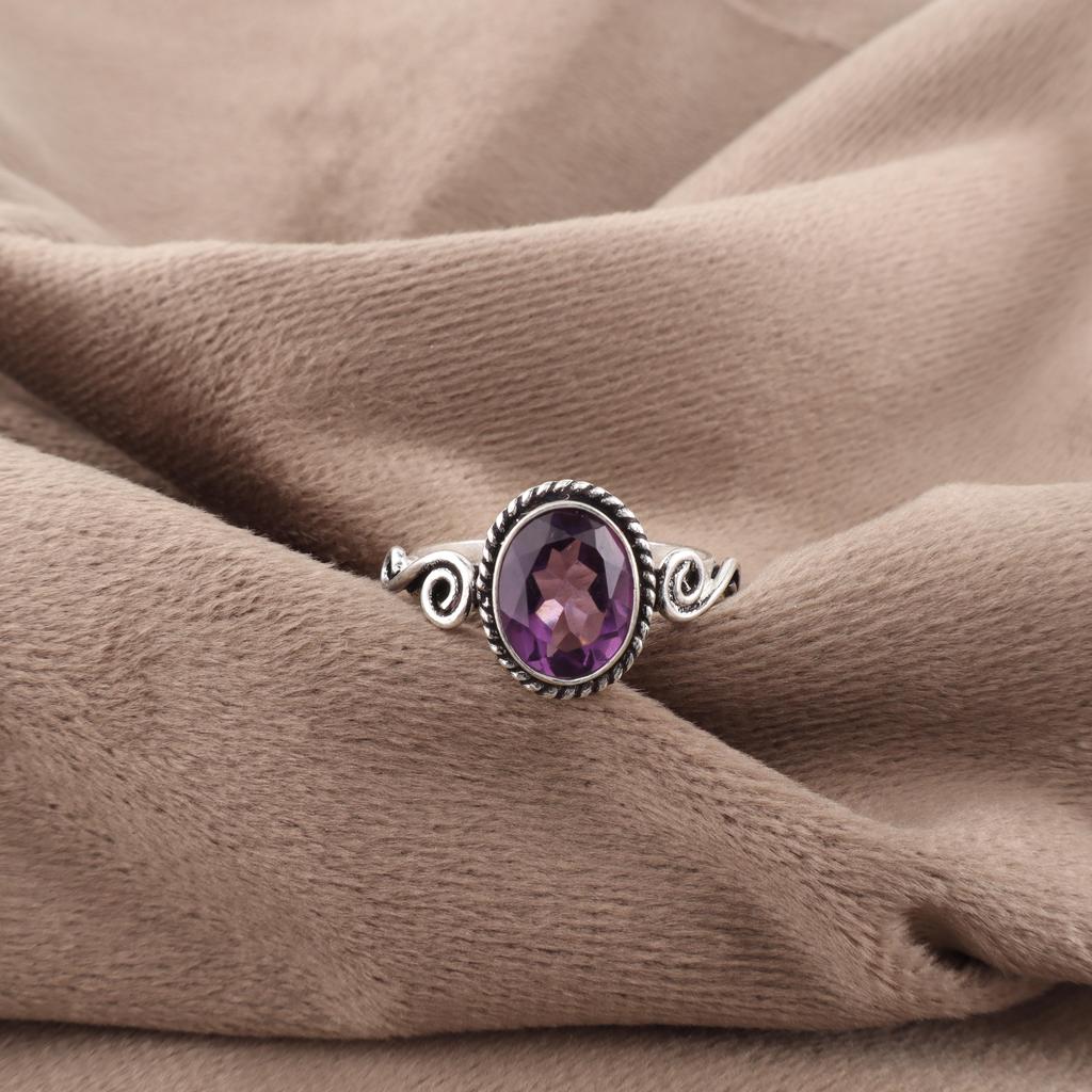 African Amethyst Ring, 925 Solid Sterling Silver Gemstone Jewelry, Handmade Ring, For Thanksgiving Gift