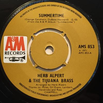 7-дюймовая пластинка HERB ALPERT THE TIJUANA BRASS Summertime Hurt So Bad AMS853 AM Records 1971 UK Джаз Б/у