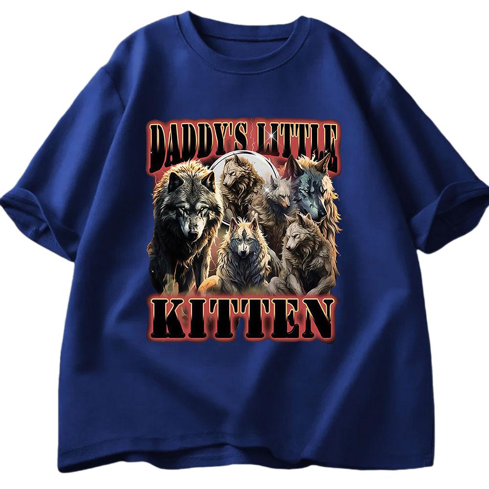 Daddys Little Kitten Funny Wolf Meme Tshirt for Mens Casual Fashion Harajuku Oversized Pure Cotton Tshirt for Mens Tshirt