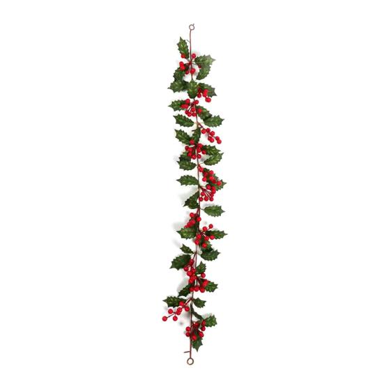 3.2FT Red Berry Christmas Garland with Green Leaves Artificial Christmas Garland Fireplace Table Centerpiece for Winter Holiday Decor