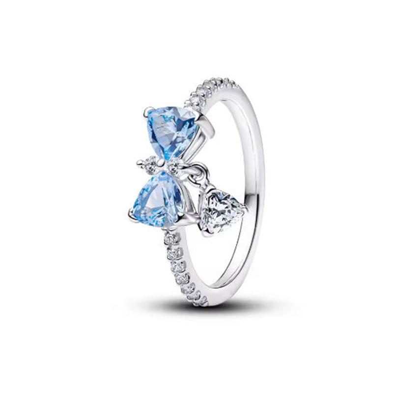 S925 Silver Pink Flower Bee and Bow Women's Ring Fashionable and Versatile Gift for Friends 2026
