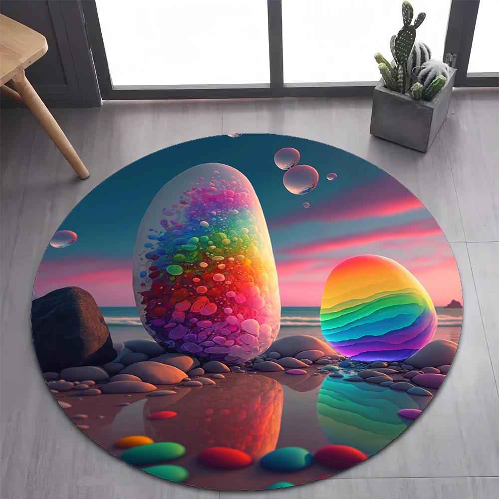 2025 New Style Colorful Rainbow Pebble Road Beach Stone Round Carpet Rug for Bedroom Living Room Decoration,pet Decor Floor Mat