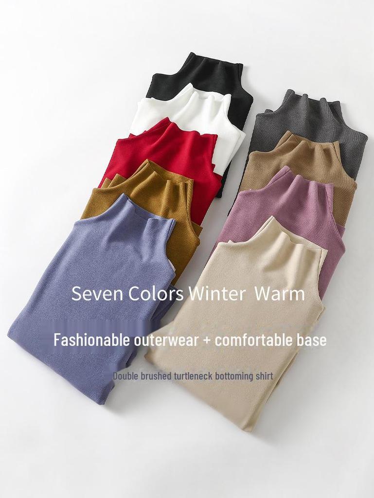 Women's High-Collar German Velvet Long-Sleeve Top: Slim Fit, Heat-Generating, Hyaluronic Acid-Enhanced, Perfect for Autumn and Winter.