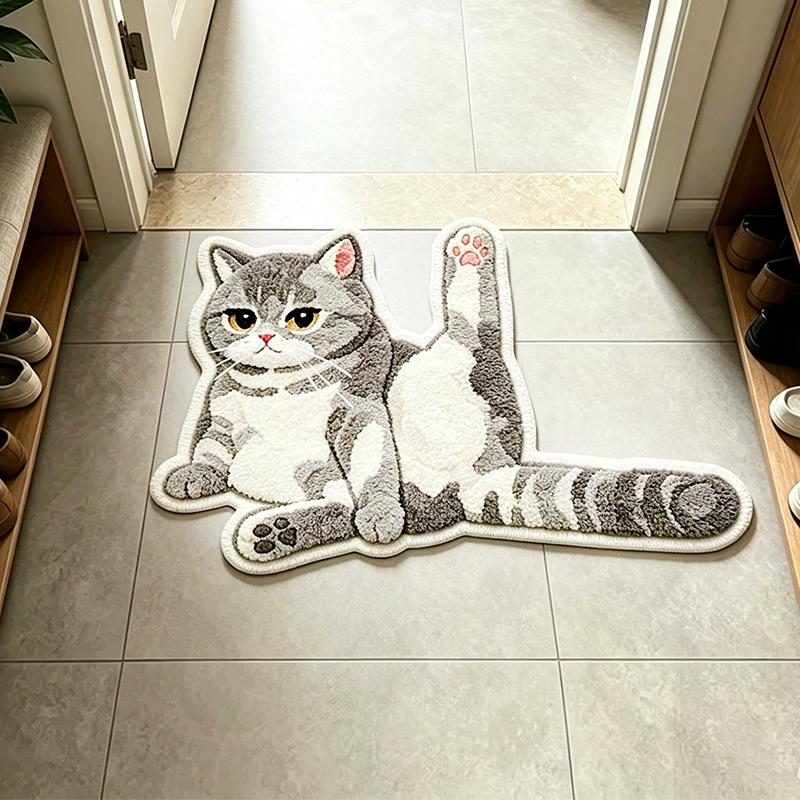 Grey British Shorthair Cat Doormat Absorbent Non Slip Floor Mat for Bathroom Entryway Decor