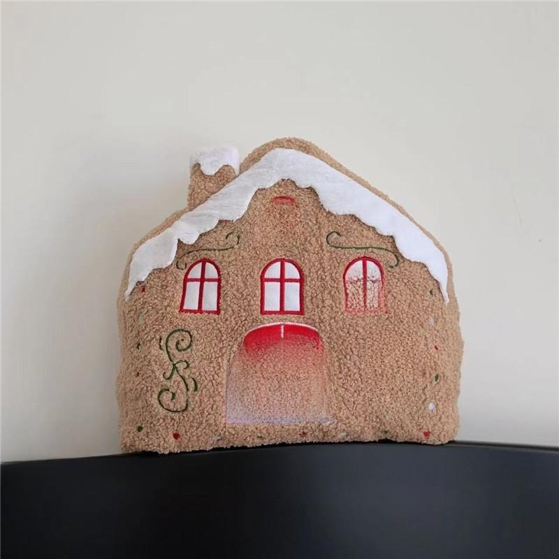 Christmas House Cartoon Embroidered Cushion For Sofa Bed Bedroom Dormitory With Soft Plush Material