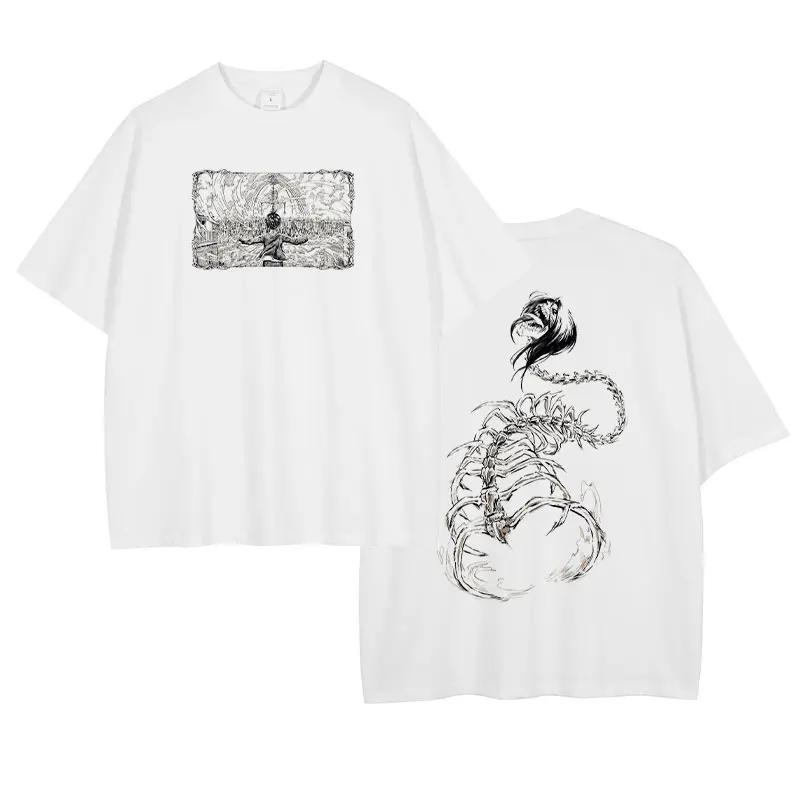 Eren Jaeger T-shirts Vintage Washed Anime Titan On Attack T Shirt Manga Shingeki no Kyojin Levi Mikasa Short Sleeve Tops Tees