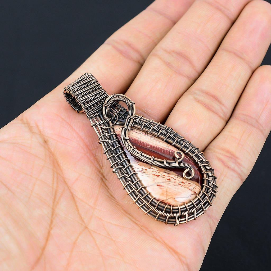 Red Snake Skin Pendant Gemstone Handmade Jewelry, 999 Copper Wire Wrapped Pendant, Gift For Wife Jewelry