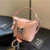 New Bow Metal Buckle Handbags Women's Fashion Sweet Girl Single Shoulder Crossbody Bags Elegant Red Bucket Bag