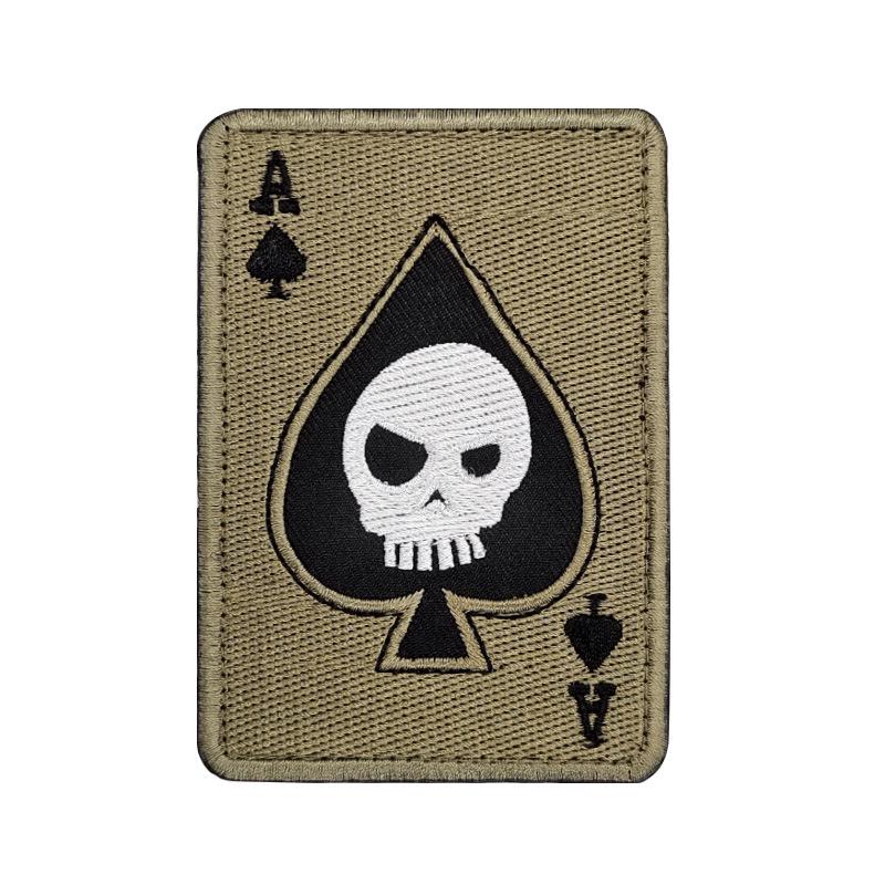 Пиковый туз Покер Череп Вышитая нашивка - Моральный значок на липучке для рюкзака