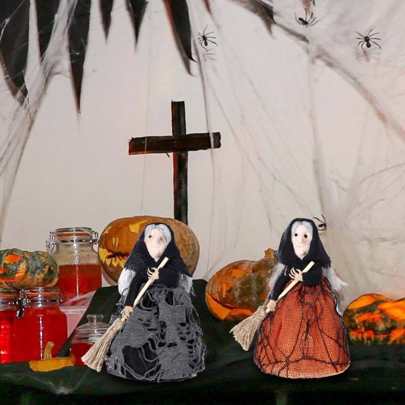 Unique Halloween Witch Broom Decors Stylish Black Witch Broomsticks Display Ornament for Halloween Party Decoration