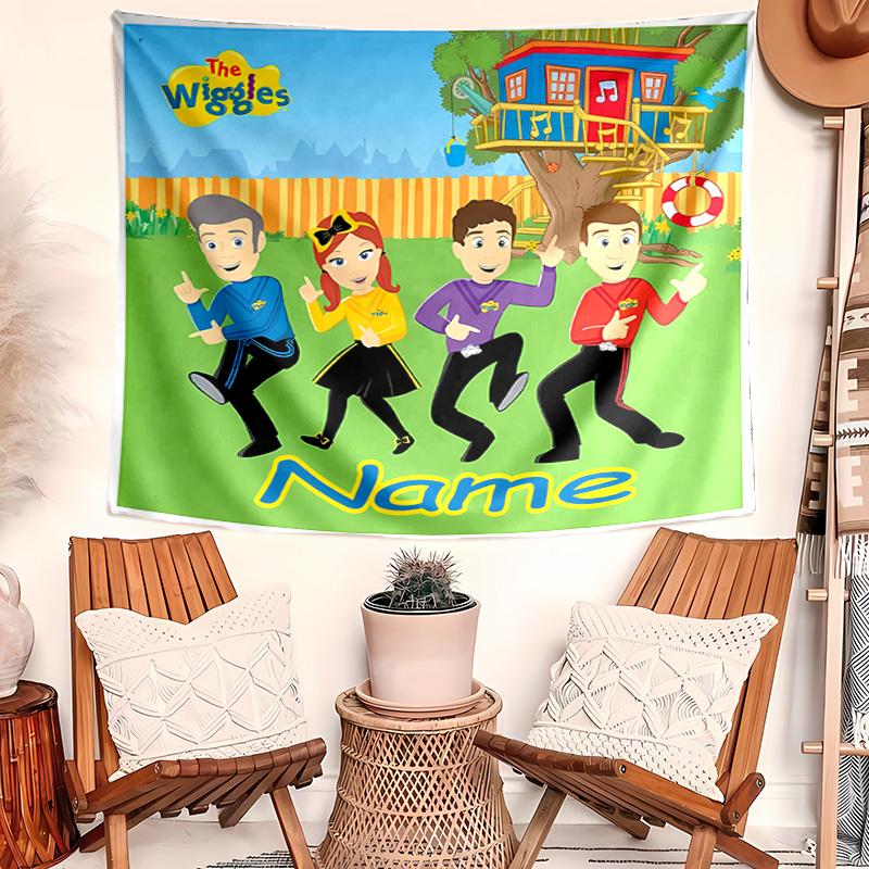 Personalized The Wiggles Background Tapestry,Custom Name Birthday Party,Multifunctional Wall Decoration for Home Decor,Various Occasions