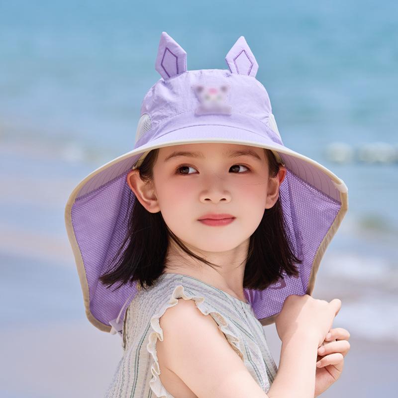 Children's hats boys and girls outdoor travel sun protection hat summer eaves shawl sun hat cartoon cute bucket hat