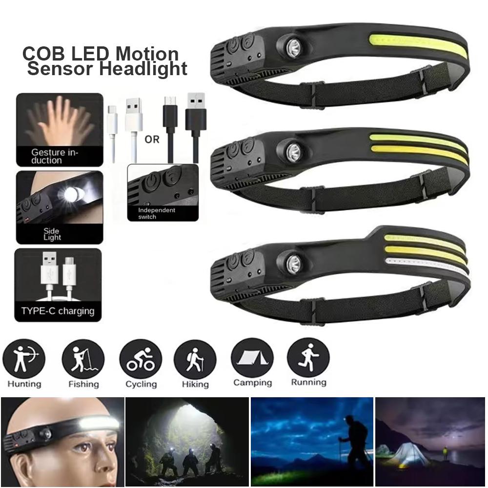 Powerful COB LED Induction Headlamp Built-in Battery USB Rechargeable Head Flashlight Outdoor Camping Fishing Riding Headlight