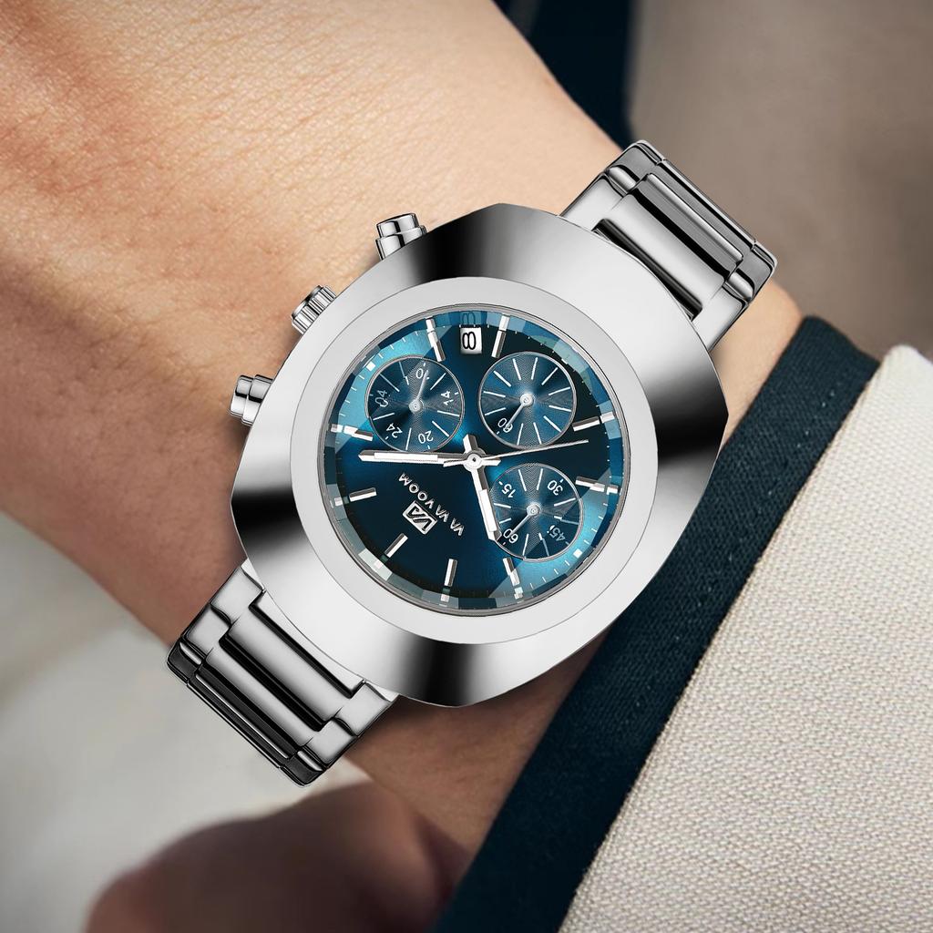 VA VA VOOM Classic Men Quartz Watches Stainless Steel Waterproof Analog Watch with Date Fashion Wristwatch Luxury Business Men's Dress Watch
