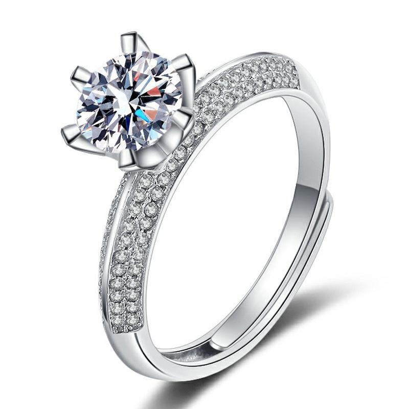 Bague Ringen Роскошное кольцо с бриллиантом из муассанита цвета D 1 карат, женское кольцо из стерлингового серебра S925, ювелирные украшения для свадьбы, регулируемый размер