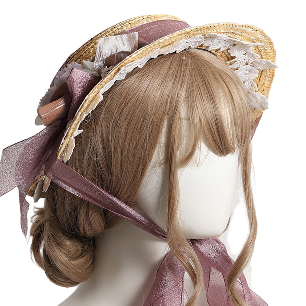 Delicate Flower Flat Hat Women Straw Bonnet Vacation Beach Hat Sweet Foldable Travel Bonnet Hat Sunscreens Sunproof Hat