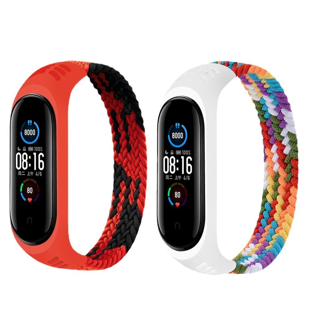 2021 плетеный нейлоновый тканевый ремешок Solo Loop для Xiaomi Mi Band 6, 5, 4, 3, эластичный браслет, сменный браслет для mi Band 4, 5, 6, ремешок