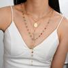 3 Piece Copper Chain Colorful Portrait Cross Necklace Set Fashion Jewelry Women Trendy Shiny Daily Party Accessory Gift