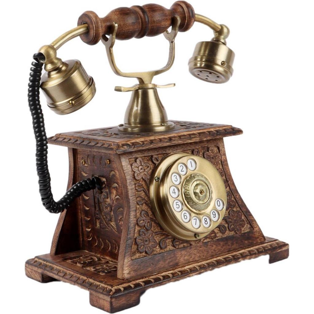 Декоративный телефон Декоративный экспонат - 25 см  (Дерево, Металл, Золото, Коричневый)