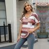 Летний короткий рукав V-образный вырез полосатый повседневный женский пуловер футболка блузка топ