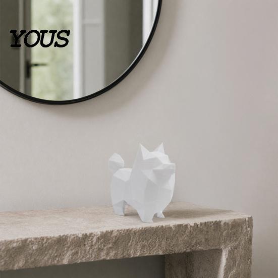 Орнамент для собаки Геометрическая Low-Poly Статуэтка, Мини-орнамент 3D-печать, Белая Милая Цельная Скульптура Фигурка Щенка, Современное Настольное Украшение для