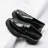 Fashion Black Loafers High Platform Shoes Oxford Shoes Thick-soled Large-capped Shoes Formal Business Shoes Slip-on Leather Casual Shoes