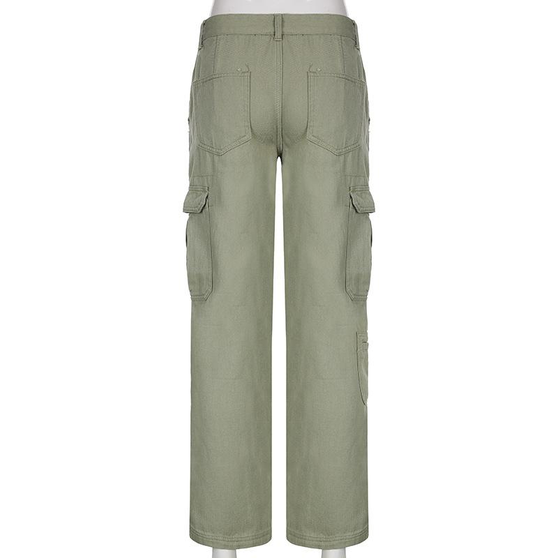 Винтажные брюки-карго с несколькими карманами, женские джинсы Y2K с низкой талией, широкие свободные штаны, повседневная уличная одежда, джинсовые брюки для бега, светло-зеленые