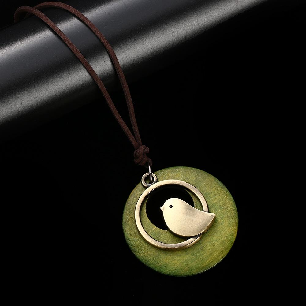 Jewelry Bohemia Handmade Wooden Velvet Chain Bird Pendant Necklace