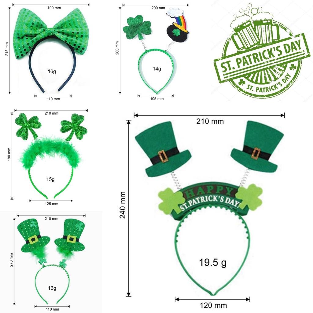 5pcs Green Clover Hair Band Elf Hat Accessories For St. Patrick's Day