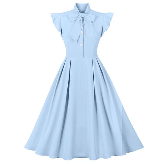 Spring and Autumn European and American Fashion Women's Dress with Waist Strap and Lotus Leaf Sleeves, Large Swing Retro Dress