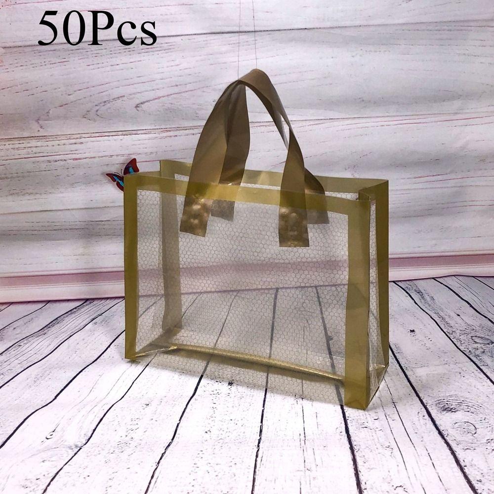 50Pcs Solid Color Plastic Grid Bag White/Black/Gold Christmas Gift Bag Mother's Day