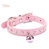 SLP PET GOODs Adjustable Dog Crystal Crystal Stone Bell Collar Rivets Faux Leather Neck Strap